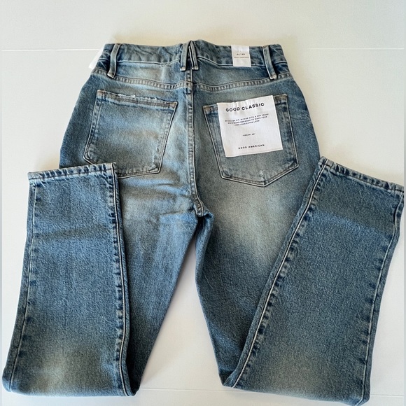 Good American Good Classic High Rise Distressed Jeans, Indigo - Size 25 - Picture 6 of 12